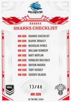 2023 NRL Traders Elite - Mojo Ruby #MR028 Cronulla Sharks Checklist Back